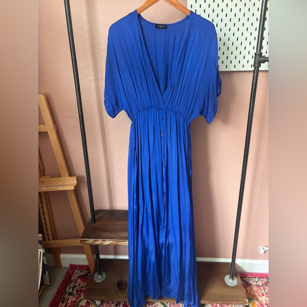 Blue Satin Maxi Dress